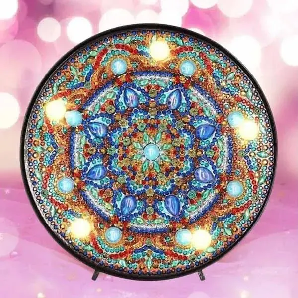 Figured'Art Blauwe Mandala Ster led-lamp diamond painting 15 cm