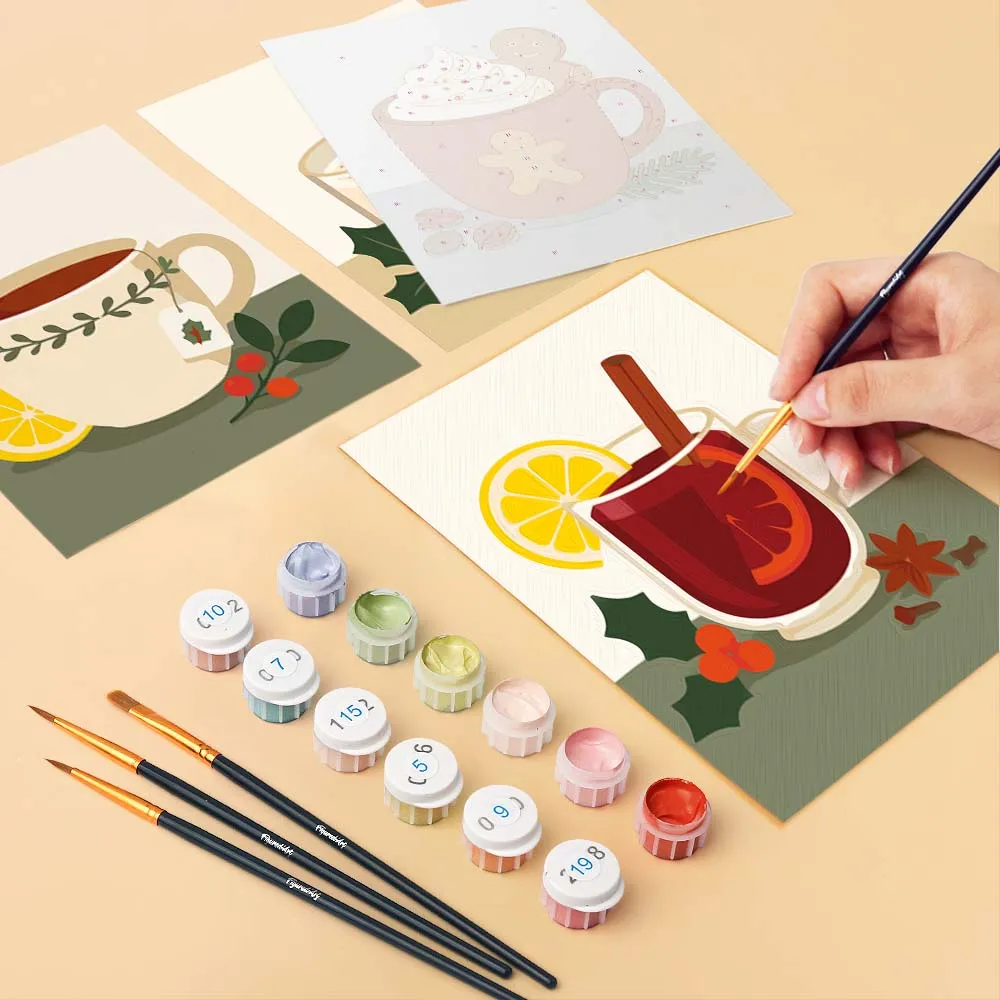 Figured'Art Gezellige Winterdranken mini schilderen op nummer 6 stuks