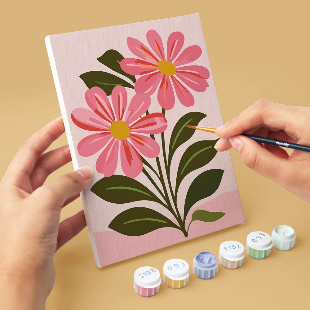 Figured'Art Roze Bloemen mini schilderen op nummer 15x20 cm 6 stuks