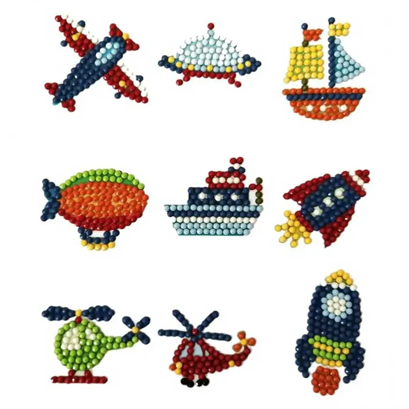 Figured'Art Vliegtuigen diamond painting stickers kinderen 9 stuks