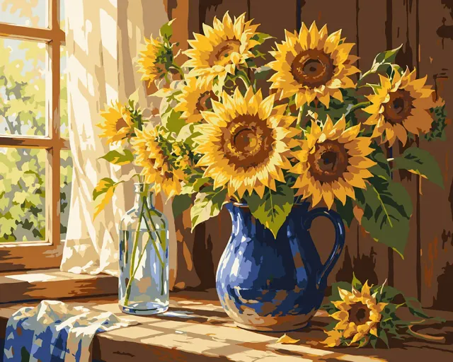 Figured'Art Gouden Zonnebloemenboeket schilderen op nummer 40x50cm
