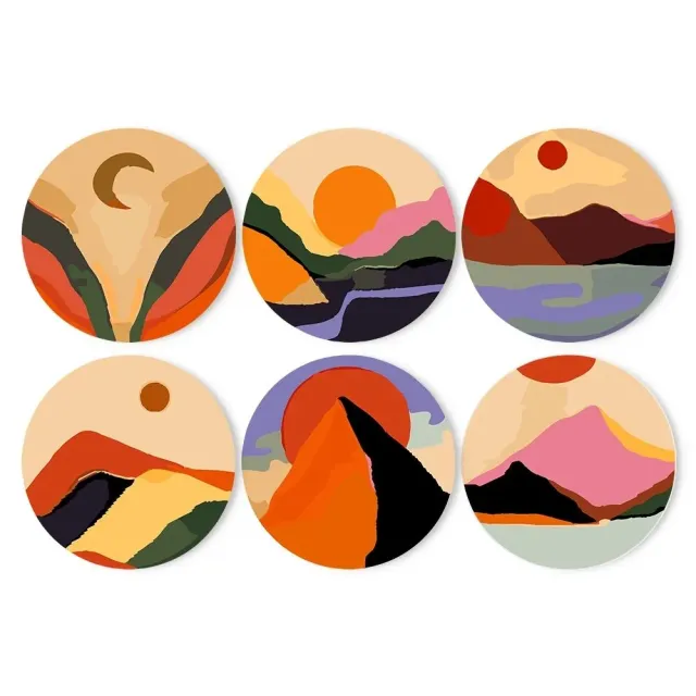 Figured'Art Moderne Abstracte Berg placemats schilderen op nummer 20 cm 6 stuks