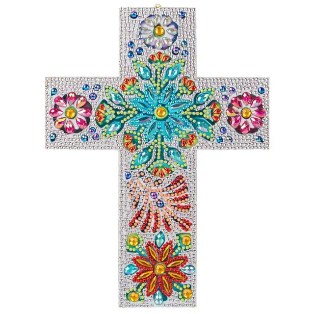 Figured'Art Kruis met Bloemen diamond painting hanger 25x18cm