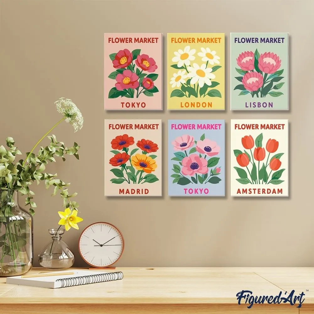 Figured'Art Mini Bloemenmarkt 3 schilderen op nummer 6x 15x20cm bloemen