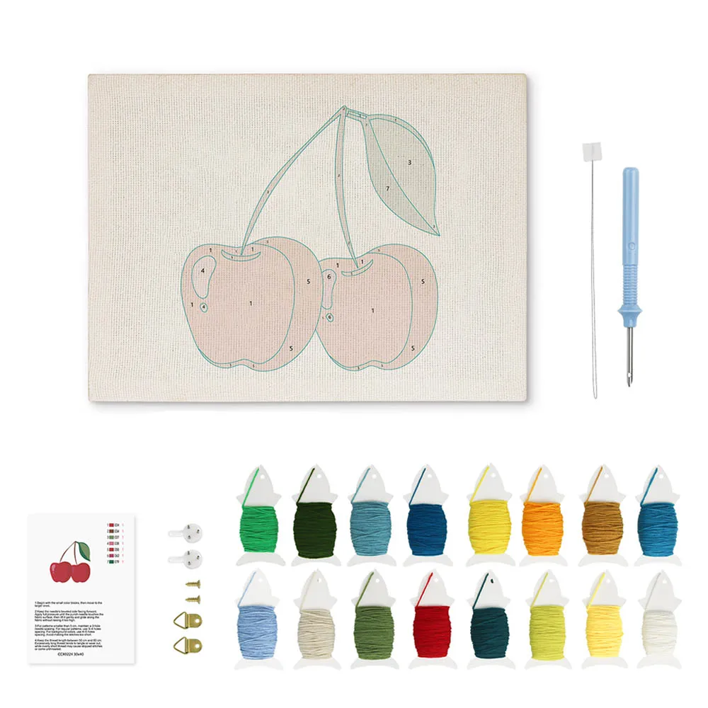 Figured'Art Punch Needle Kersen borduurpakket 20x30cm katoen