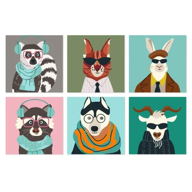 Figured'Art Mini Coole beestjes schilderen op nummer 20x20 cm 6 stuks dieren