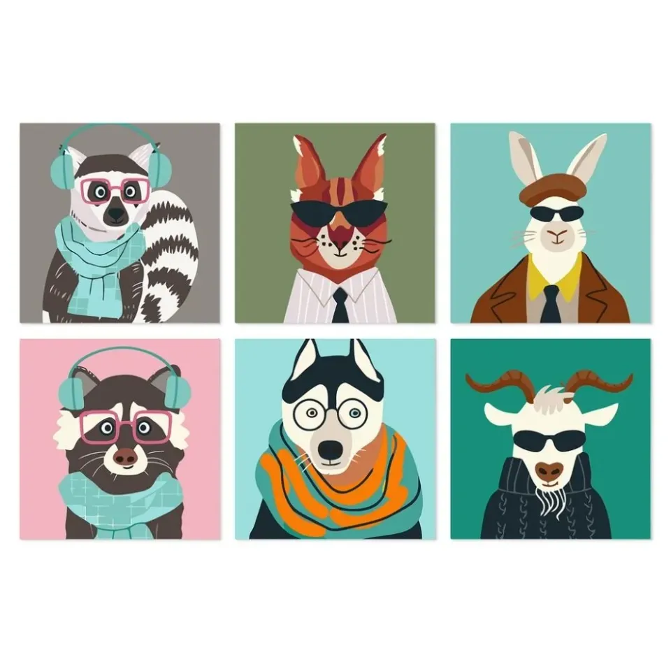 Figured'Art Mini Coole beestjes schilderen op nummer 20x20 cm 6 stuks dieren