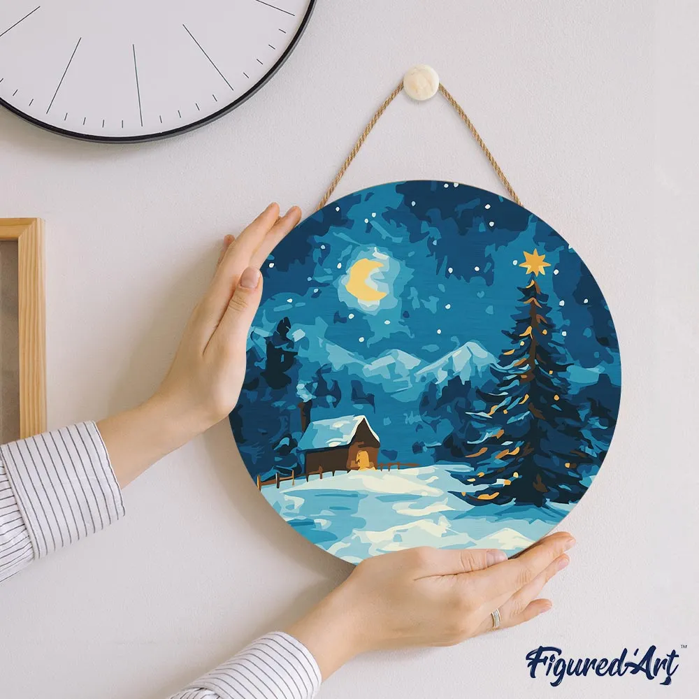 Figured'Art Sterrennacht van Kerstmis schilderen op hout 30 cm