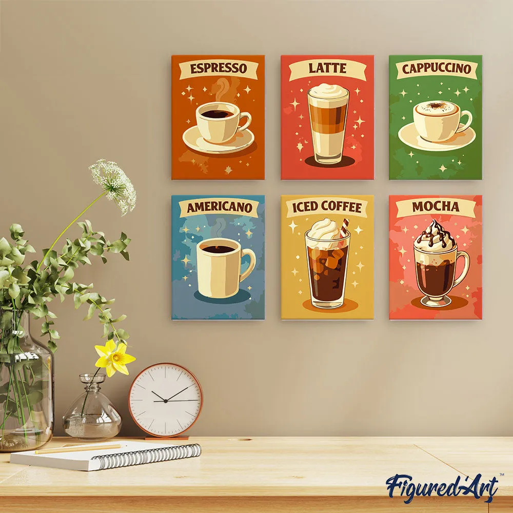 Figured'Art Mini Klassieke Koffie schilderen op nummer 15x20cm 6 stuks