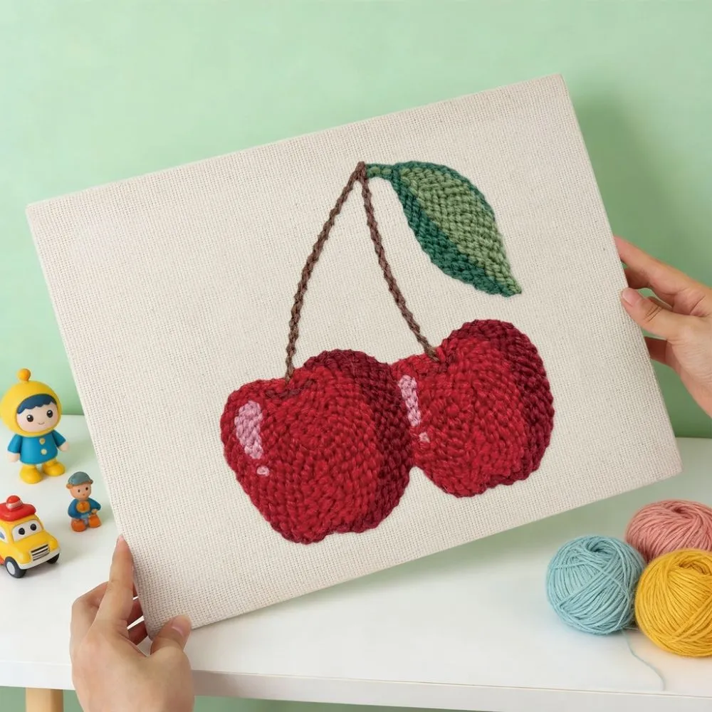 Figured'Art Punch Needle Kersen borduurpakket 20x30cm katoen