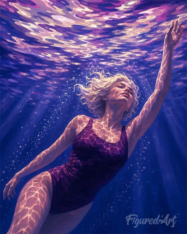 Figured'Art Oceaanfluistering schilderen op nummer 40x50 cm aqua