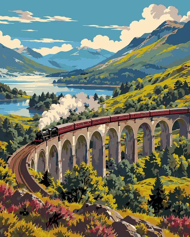 Figured'Art Glenfinnan Viaduct schilderen op nummer 40x50 cm trein