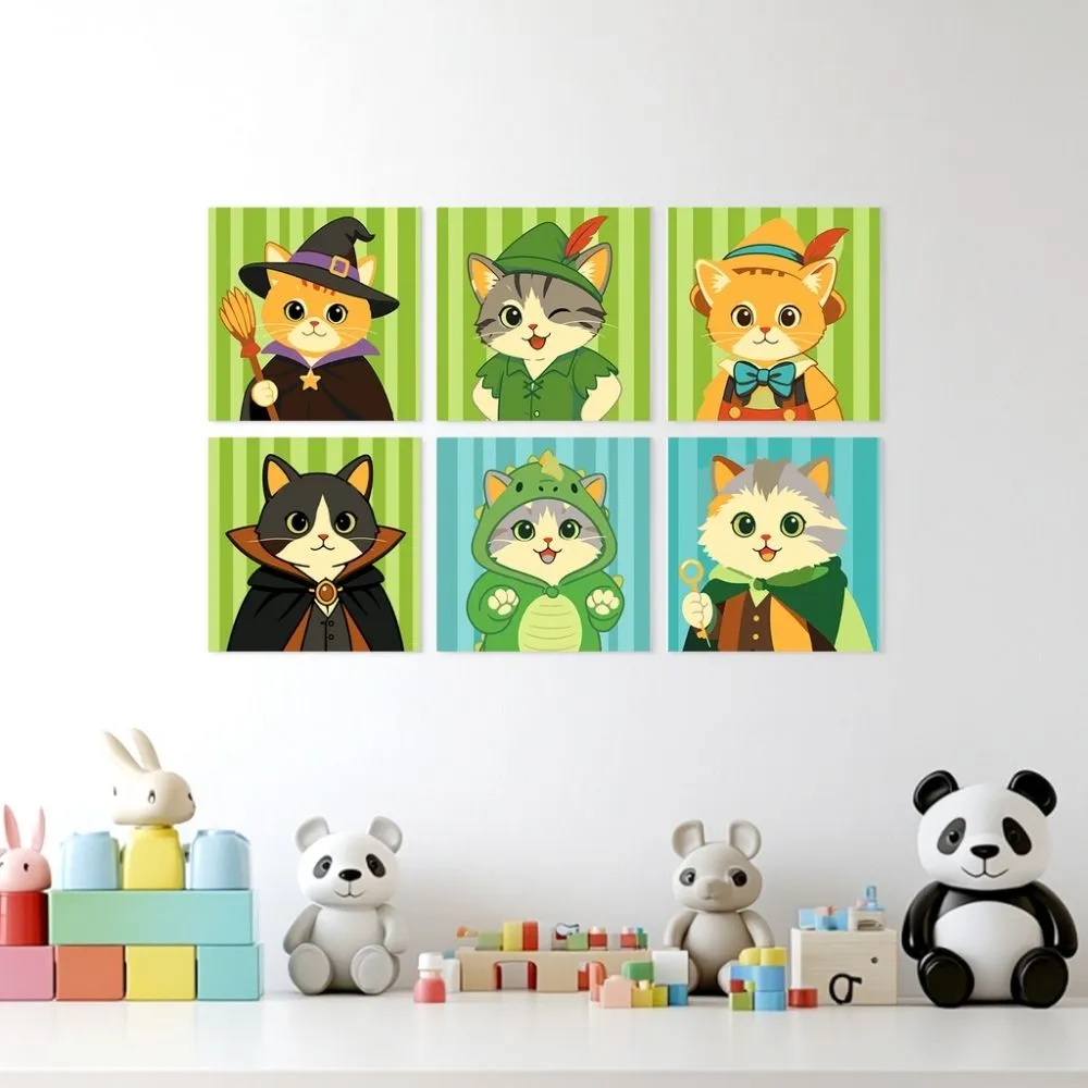 Figured'Art Fantastische Kattenwereld mini schilderen op nummer 20x20cm 6 stuks