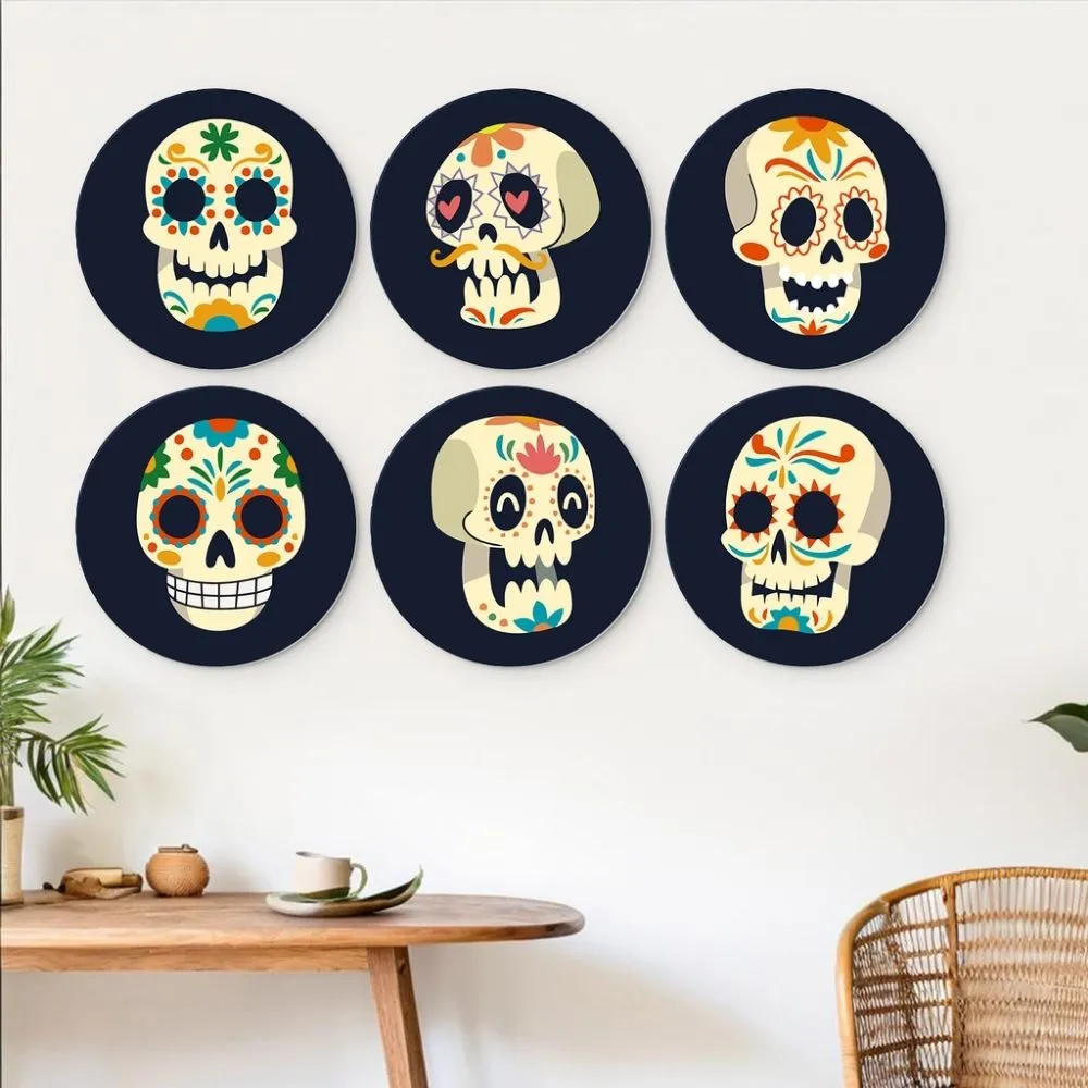 Figured'Art Día de los Muertos schilderen op nummer Ø20 cm set van 6 rond