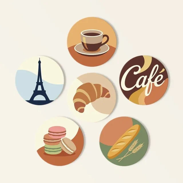 Figured'Art Parijs Café onderzetters schilderen op nummer 10cm 6 stuks