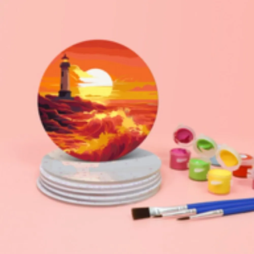 Figured'Art Zonsondergangscène onderzetters schilderen 10cm 6 stuks