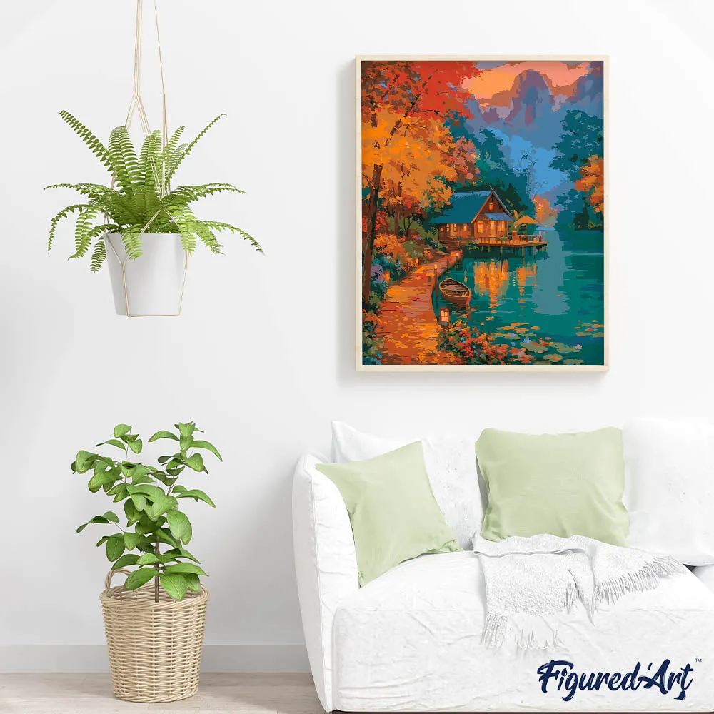 Figured'Art Herfstige ontsnapping aan het meer schilderij 40x50cm