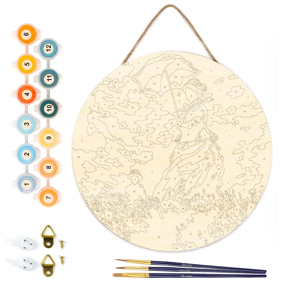 Figured'Art De Wandeling Monet schilderen op nummer hout 30cm rond