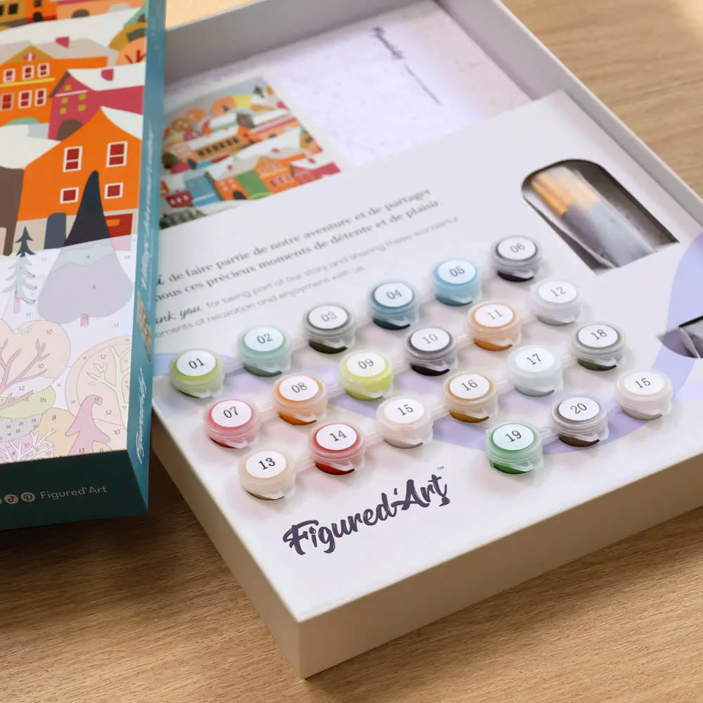 Figured'Art Kleurrijk Winterdorp schilderen op nummer cadeauset winter