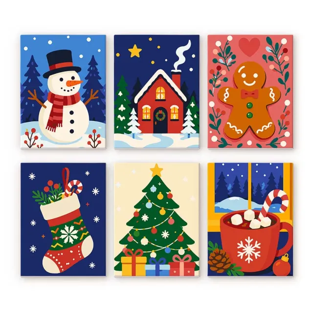 Figured'Art Feestelijke Winter schilderen op nummer 15x20cm 6 stuks