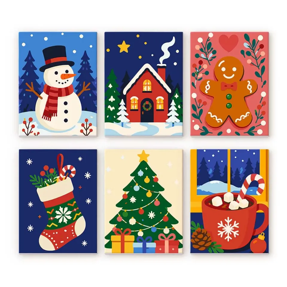 Figured'Art Feestelijke Winter schilderen op nummer 15x20cm 6 stuks