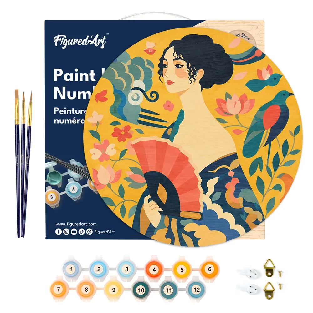 Figured'Art Dame met waaier Klimt schilderen op nummer hout 30cm