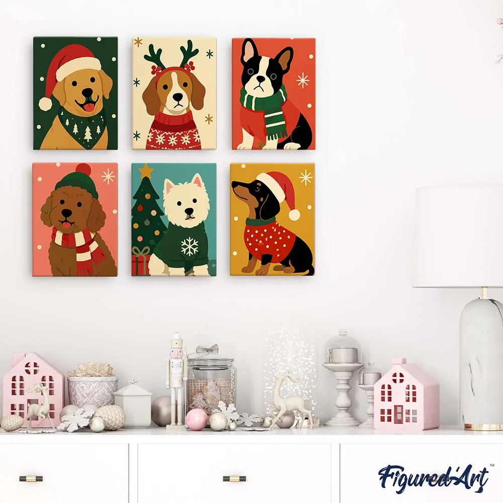 Figured'Art Mini Kerstpuppy's schilderen op nummer 6x 15x20cm