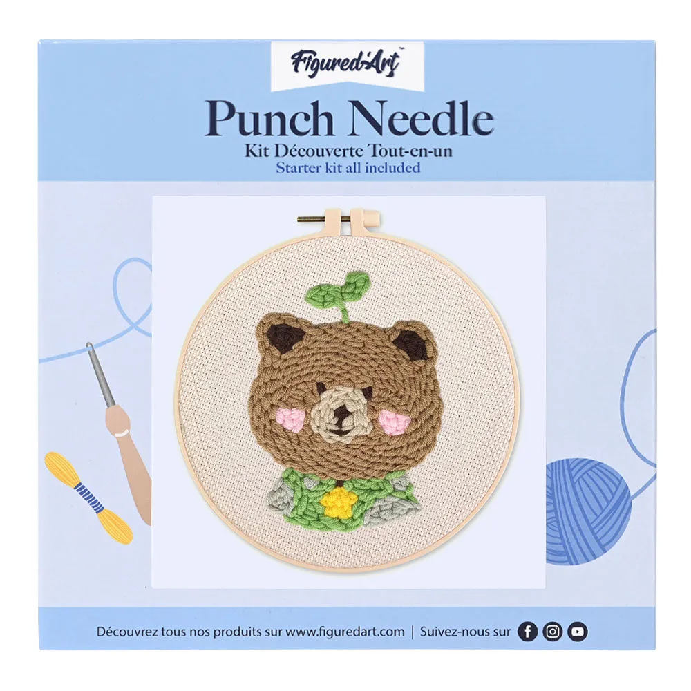 Figured'Art Bruine beer 2 punch needle pakket 20x20 cm wol