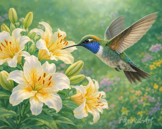 Figured'Art Kolibrie in bloei diamond painting 40x50 cm vierkant