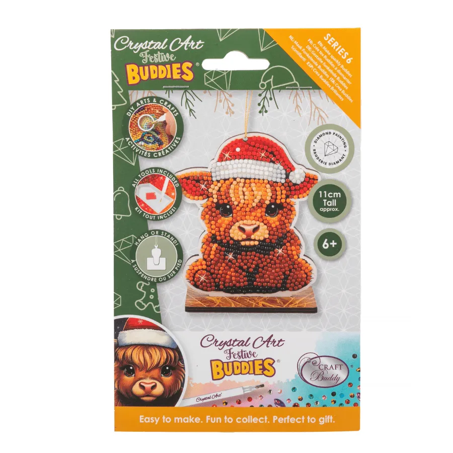 Craft Buddy Crystal Art Buddies Highland Cow knutselset 11cm kerst