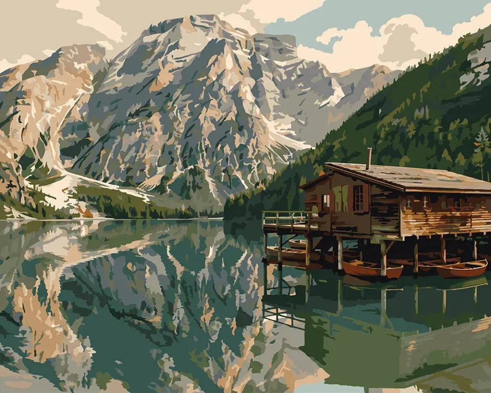 Figured'Art Weerspiegeling Dolomieten Meer schilderen op nummer 40x50cm