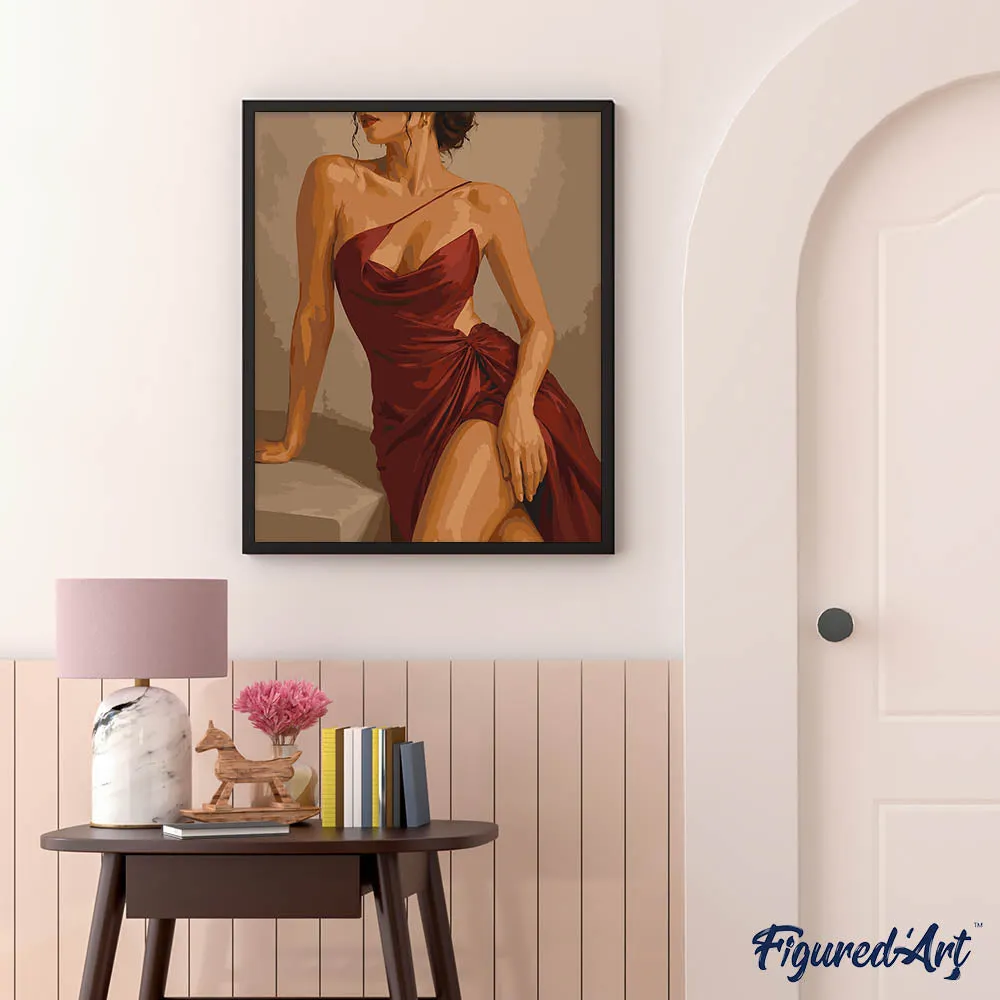 Figured'Art Schilderen op Nummer De Rode Jurk canvas 40x50 cm vrouw