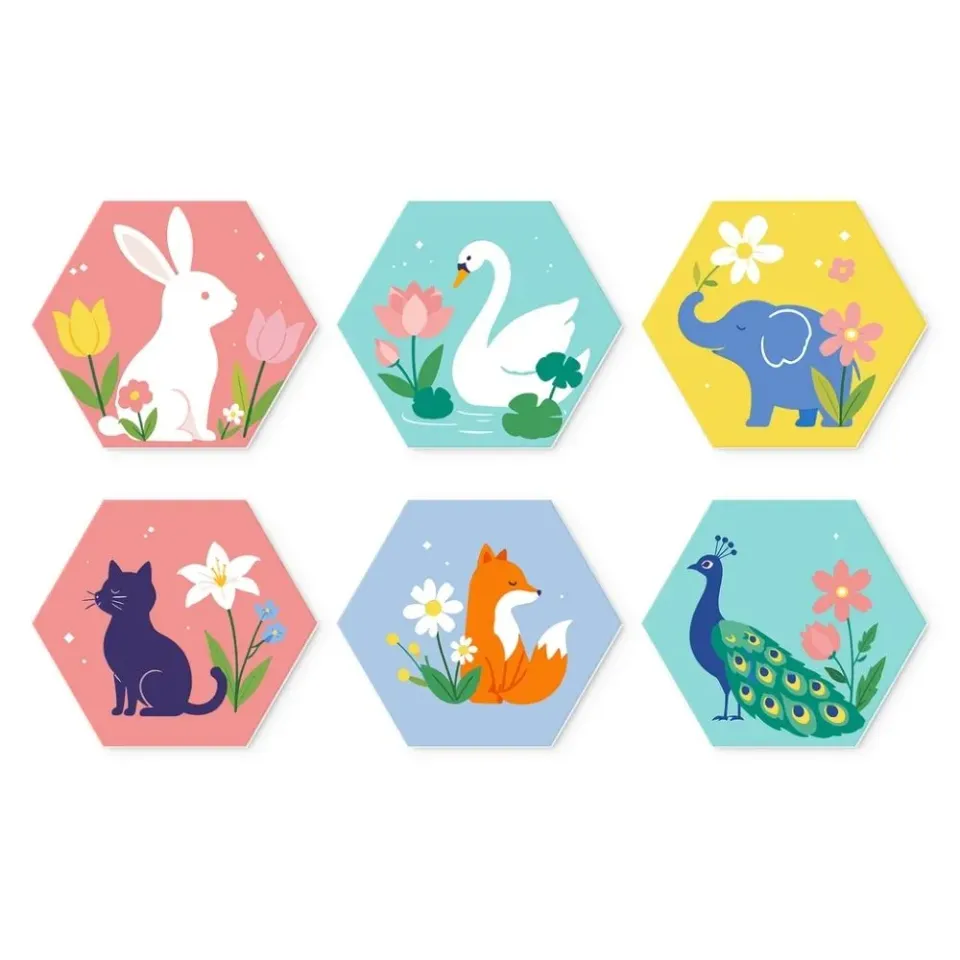 Figured'Art Mini Serie Dierenset kinderkamer schilderen op nummer zeshoek
