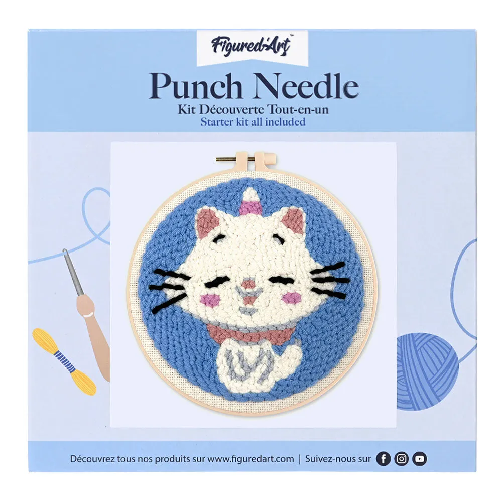 Figured'Art Eenhoornkat punch needle pakket 20x20cm wol