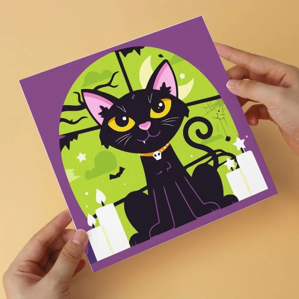 Figured'Art Mini Zwarte kat Halloween schilderen op nummer 6x 20x20cm