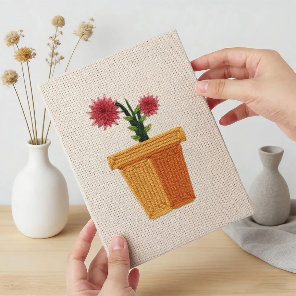 Figured'Art Bloeiende Mini Potjes 1 punch needle set 4 stuks 15x20 cm