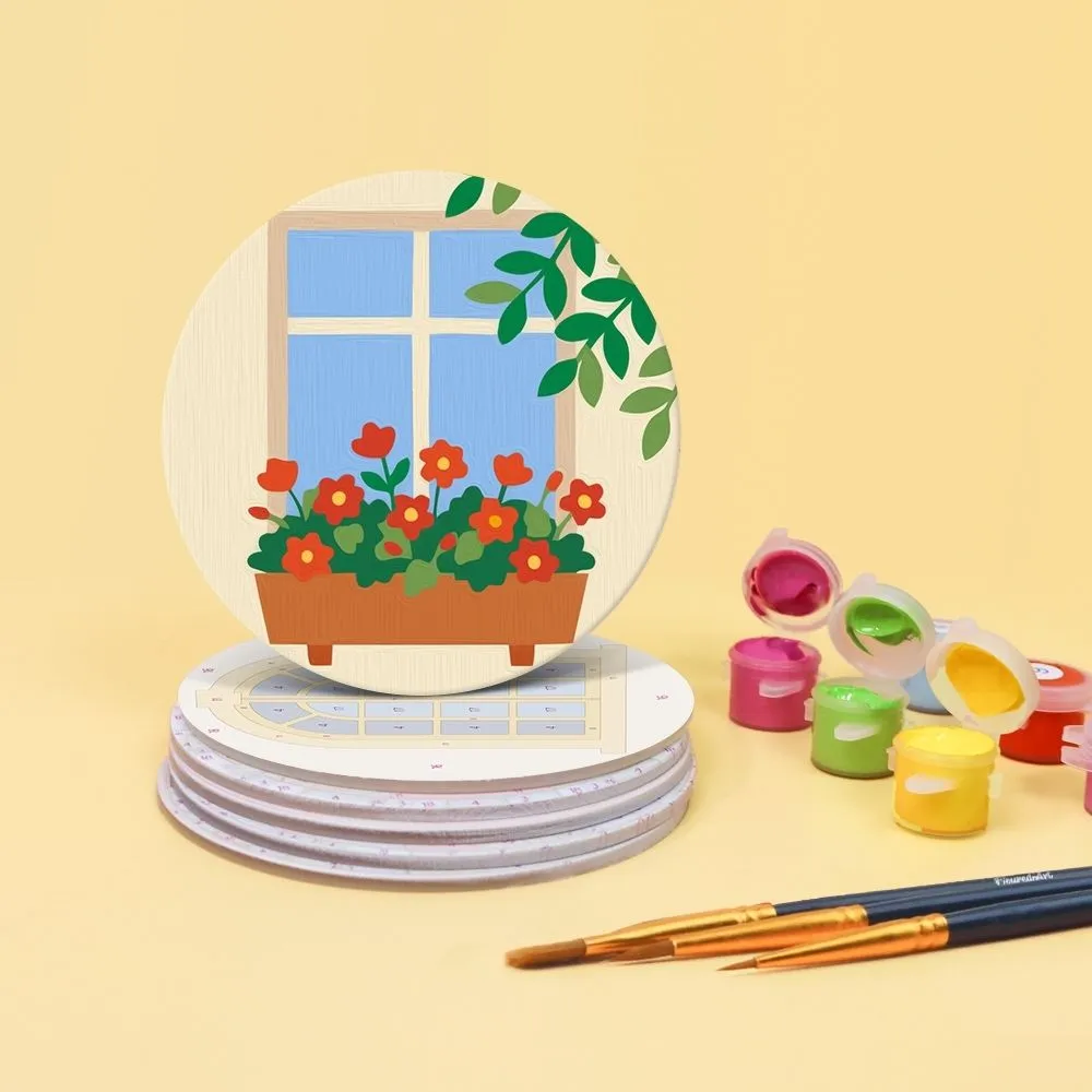 Figured'Art Betoverde Ramen schilderen op nummer onderzetters 10cm 6 stuks