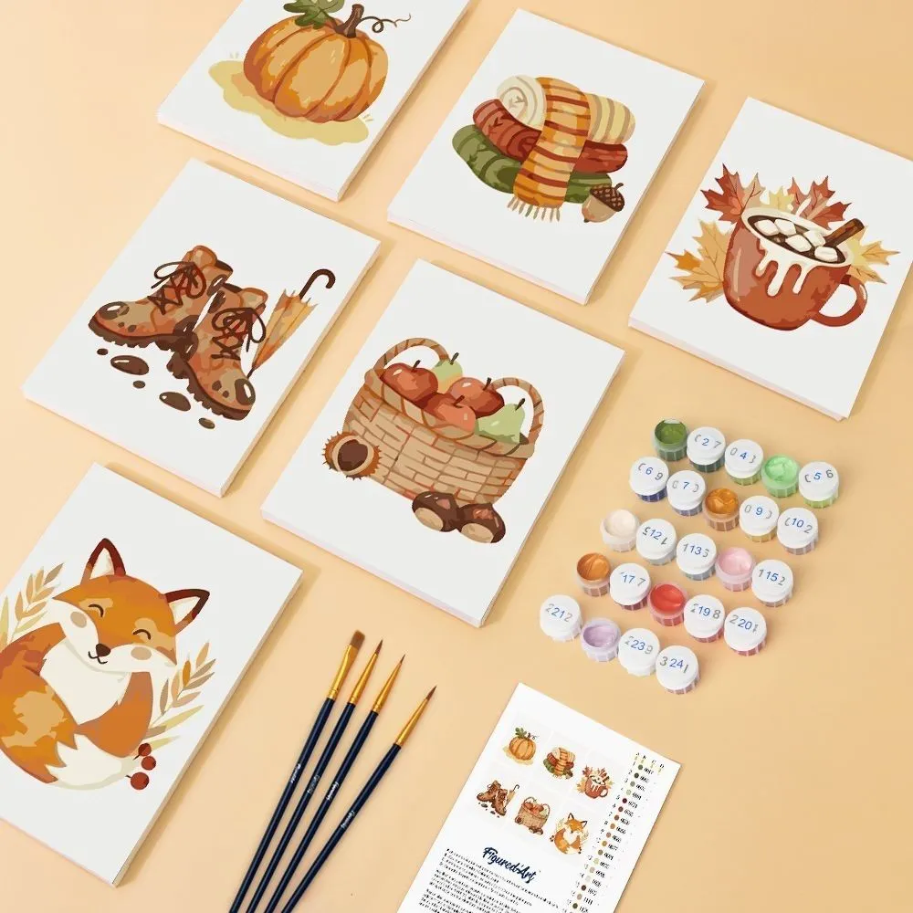 Figured'Art Herfst Hygge schilderen op nummer 15x20 6 stuks herfst