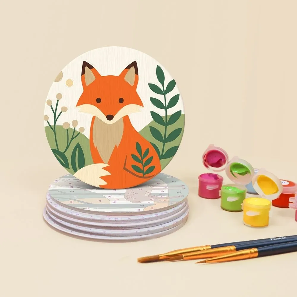 Figured'Art Bosvrienden Schilderen op Nummer Onderzetters 10cm 6 Stuks Dieren