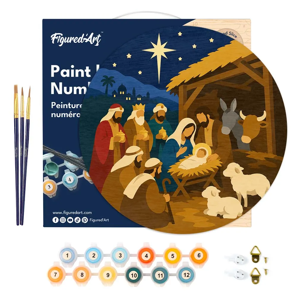 Figured'Art Kerststal schilderen op nummer houten schijf 30cm