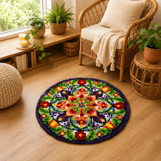 Craft Buddy Stained Glass Window knooptapijt rond 64x64 cm