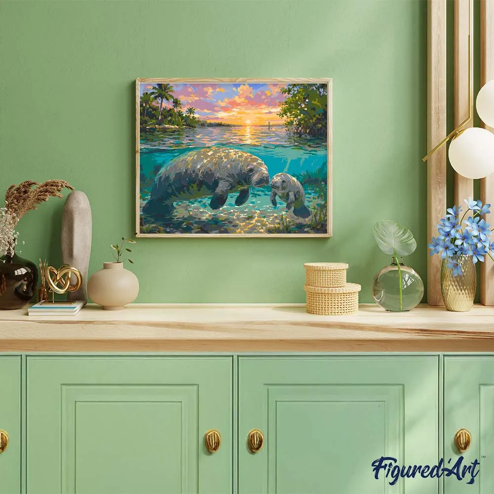 Figured'Art Zeekoe en baby schilderen op nummer 40x50cm gemiddeld