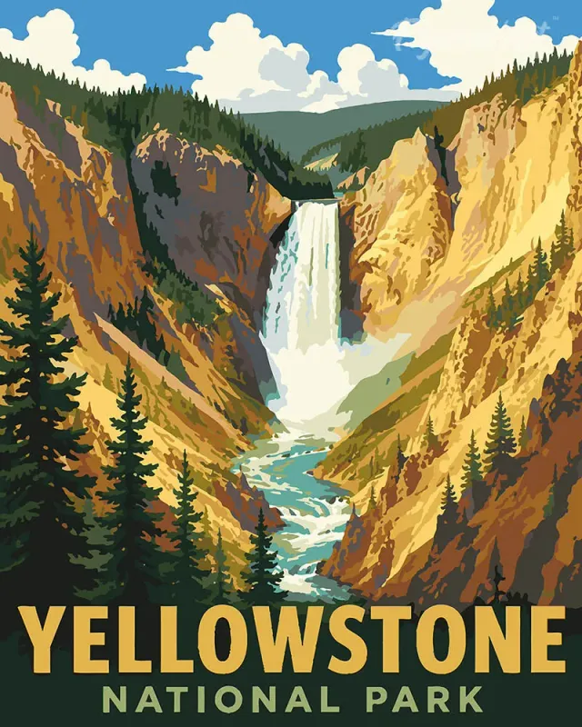 Figured'Art Yellowstone Lower Falls schilderen op nummer landschap