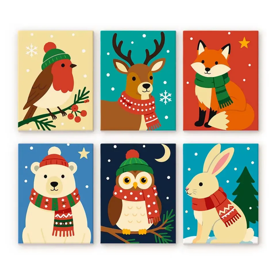 Figured'Art Winterdieren mini schilderen op nummer 15x20 cm 6 stuks