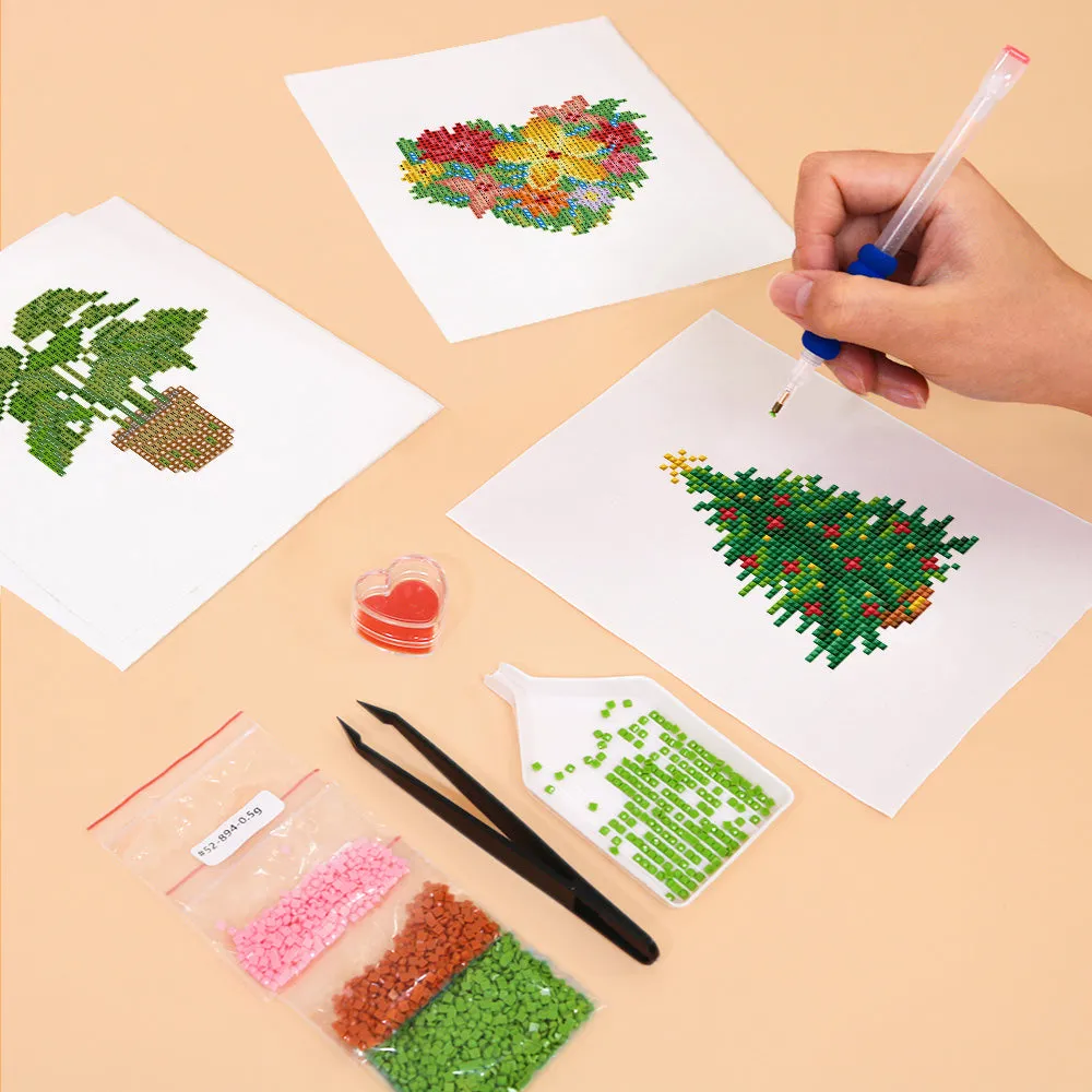Figured'Art Kerstboom en Potplant mini diamond painting 15x20 cm 2 stuks