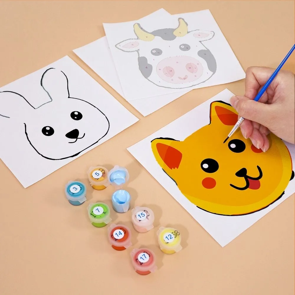 Figured'Art Mini Schattige Dierengezichten schilderen op nummer 6 stuks dieren