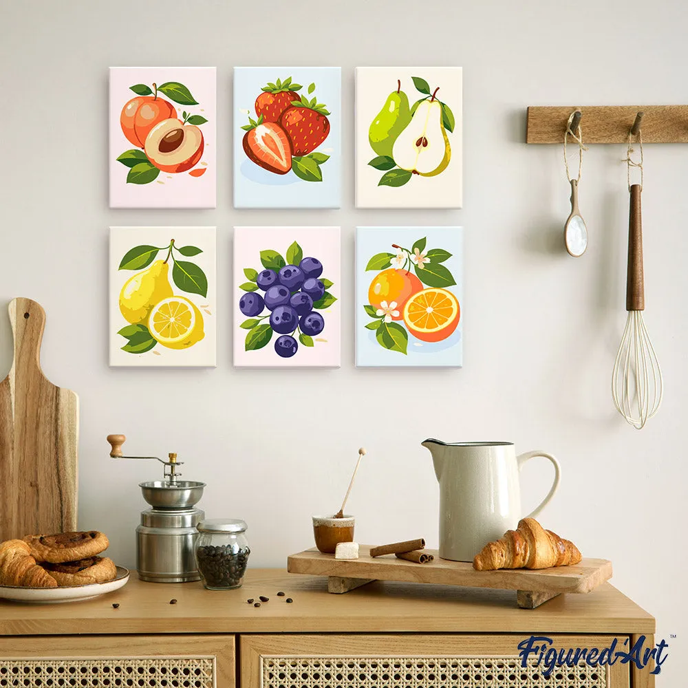 Figured'Art Tuinfruit mini schilderen op nummer 15x20cm 6 stuks fruit