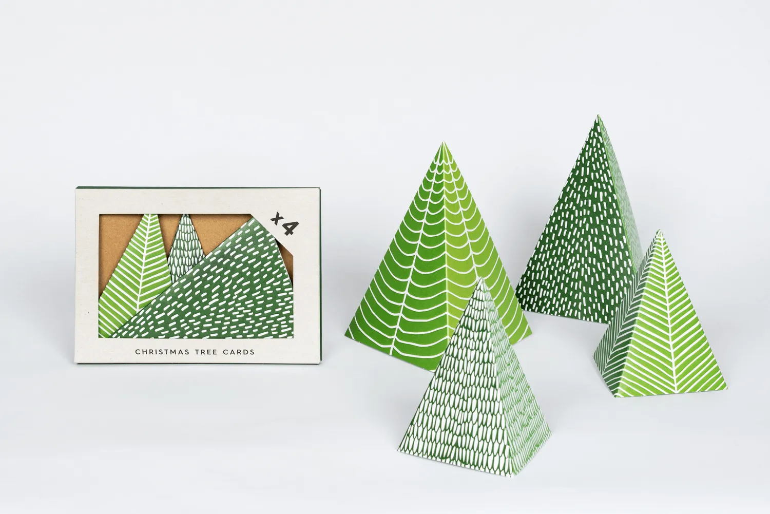 Studio Wald Christmas Tree kerstkaarten set 4 stuks groen