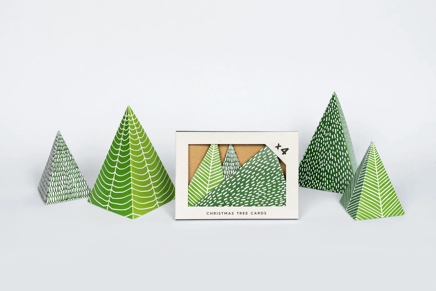Studio Wald Christmas Tree kerstkaarten set 4 stuks groen