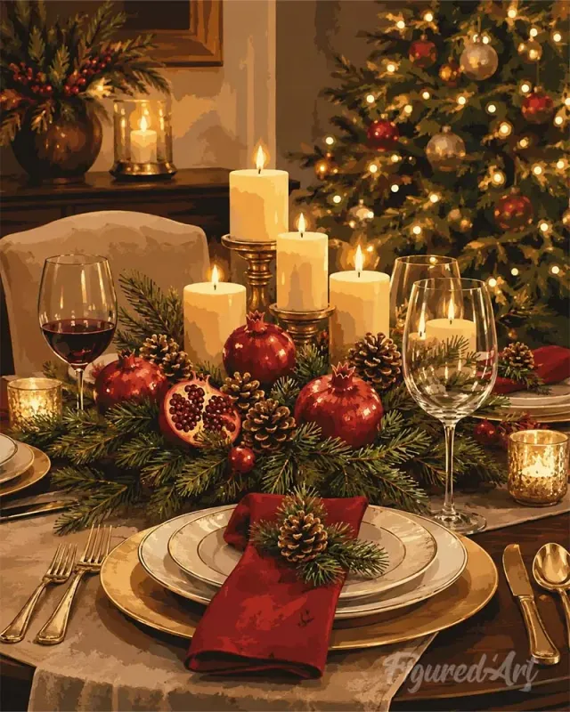 Figured'Art Elegante kersttafel diamond painting 40x50cm rond winter